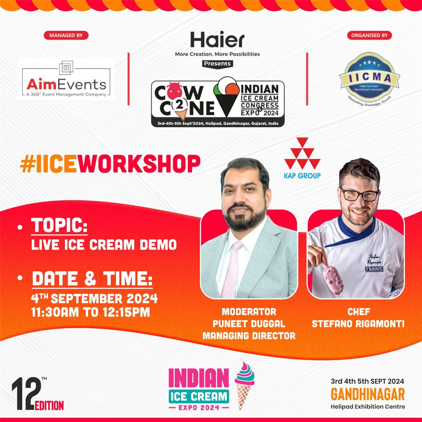 Locandina dell'Indian Ice Cream Expo 2024 con il workshop di Stefano Rigamonti